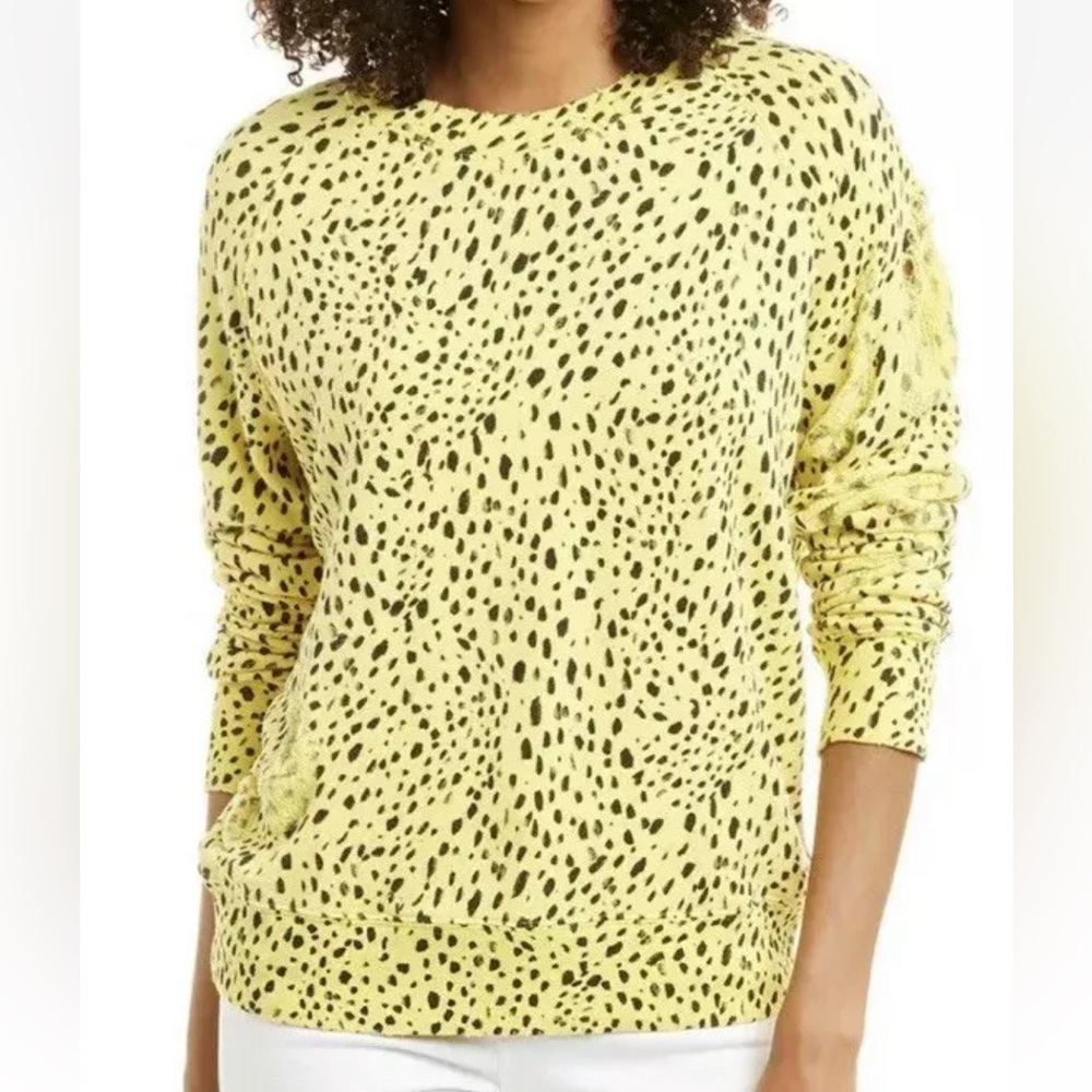 N:PHILANTHROPY Women's yellow cheetah leopard Long Sleeve Crew Neck sweatshirt s